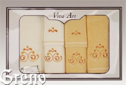 6 Ręczników Haftowanych w Ozdobnym Pudełku Viva Art VI Greno żółty, secesja